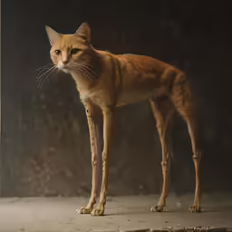 a cat standing up while looking to the right