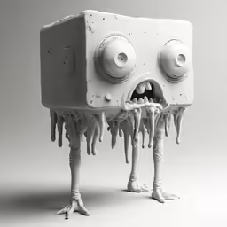 a very strange looking white robot head