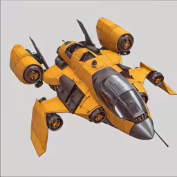 a yellow jet like flying object that appears to be a plane