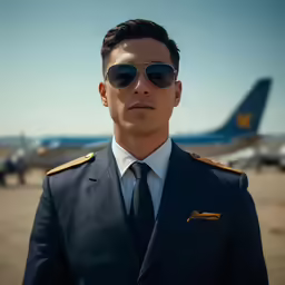 an airliner in uniform stands in front of an air plane