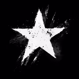 a white star with splats on a black background