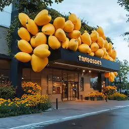 an image of a store front with large yellow fruits on it