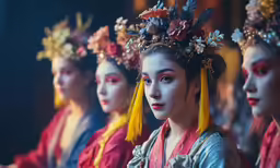 young girls wearing costume are dressed in ethnic wear