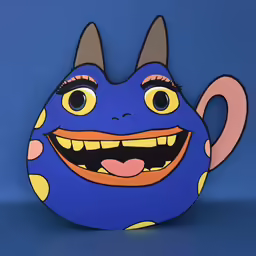 a large blue animal with horns and eyes
