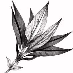 the leaf from a tree in black and white