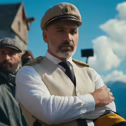 a man standing in front of two other men