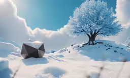 an object that appears to be floating in the sky over a snowy landscape