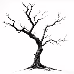 a black and white image of a bare tree