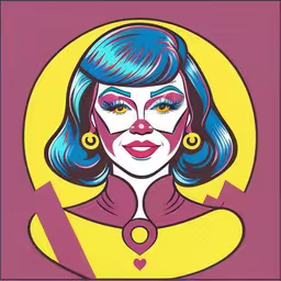 woman in a pop art style,a woman with blue hair wearing yellow and purple