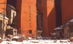 the alley way in the old town is blocked by snow