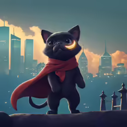 a cartoon character is posing in front of a large city
