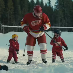 a little boy and a man playing with some hockey