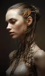 the woman is wearing braids and has very long hair