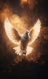 a bird is flying high above the ground