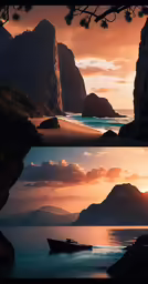 a scenic sunrise shows some ocean rock formation