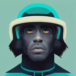 a close up shot of a man with helmet and an eyeball