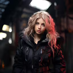 a girl is in the dark with red hair,the blonde lady has a bright long hair