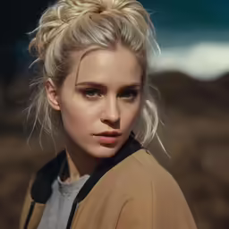 the blonde haired woman with a braid is looking ahead