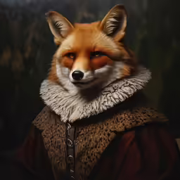 an orange fox wearing a dress looking at the camera