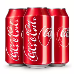 an image of three red coke cans,three red soda cans with one red can next to one red and white,a group of four cans of coca cola,a close up of a red can of coca cola,three can coca cola cans on white