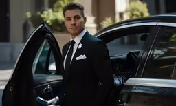 a man is stepping out of his car