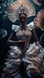 the image shows the headdress worn by a model in a costume