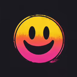 a smiling face on the dark background with yellow and pink