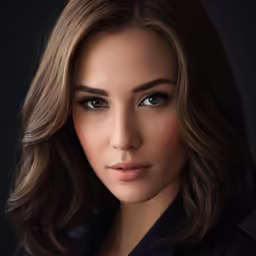 a woman with long hair and light brown eyes