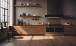 this kitchen has several small pieces of art on the wall and in the cabinets