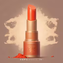 a close up of a lipstick on a beige background