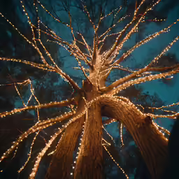 a lighted tree that is very tall and has some lights