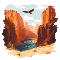 a drawing of an eagle flying over mountains
