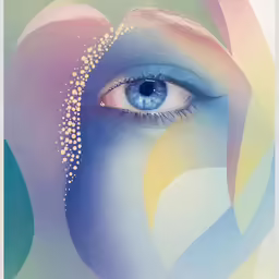 a poster featuring an eye and many circles of dots