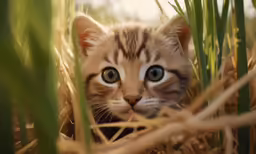 a close up of a small kitten with eyes wide open