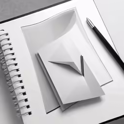 an open book and pen on top of a white notebook