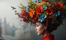a woman with a flower crown on her head