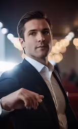a man in a suit is looking at something