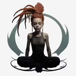 a girl is sitting in the middle of a circle doing yoga