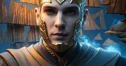 a man dressed in an armor and holding something