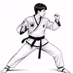 a man in karate stance with the fist raised