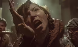 a very creepy looking man making an obscene face