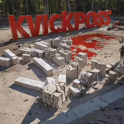 a large sign sitting on top of a dirt field