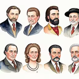 an illustrated picture of a group of men and women,several people in suits and ties are shown in this drawing