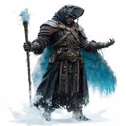 a male fantasy character in a full armor standing in snow