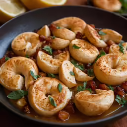 a pan filled with sliced mushrooms, sauce, and seasonings