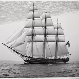 the tall ship is in the open water
