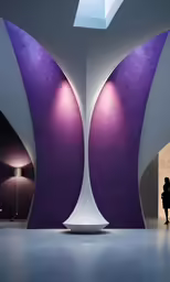 a large abstractly designed room has two lights and a lamp