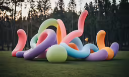 a sculpture made of three giant balloons in the shape of worms