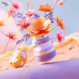 a vase with flowers in it sitting on a counter