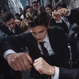 many young business people are standing around one another
